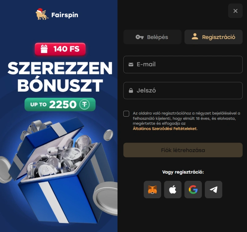 Fairspin Casino Regisztracio lepes 1