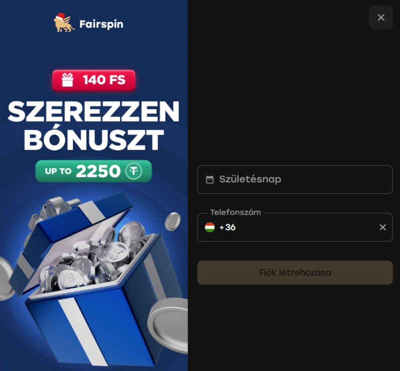 Fairspin Casino Regisztracio lepes 2